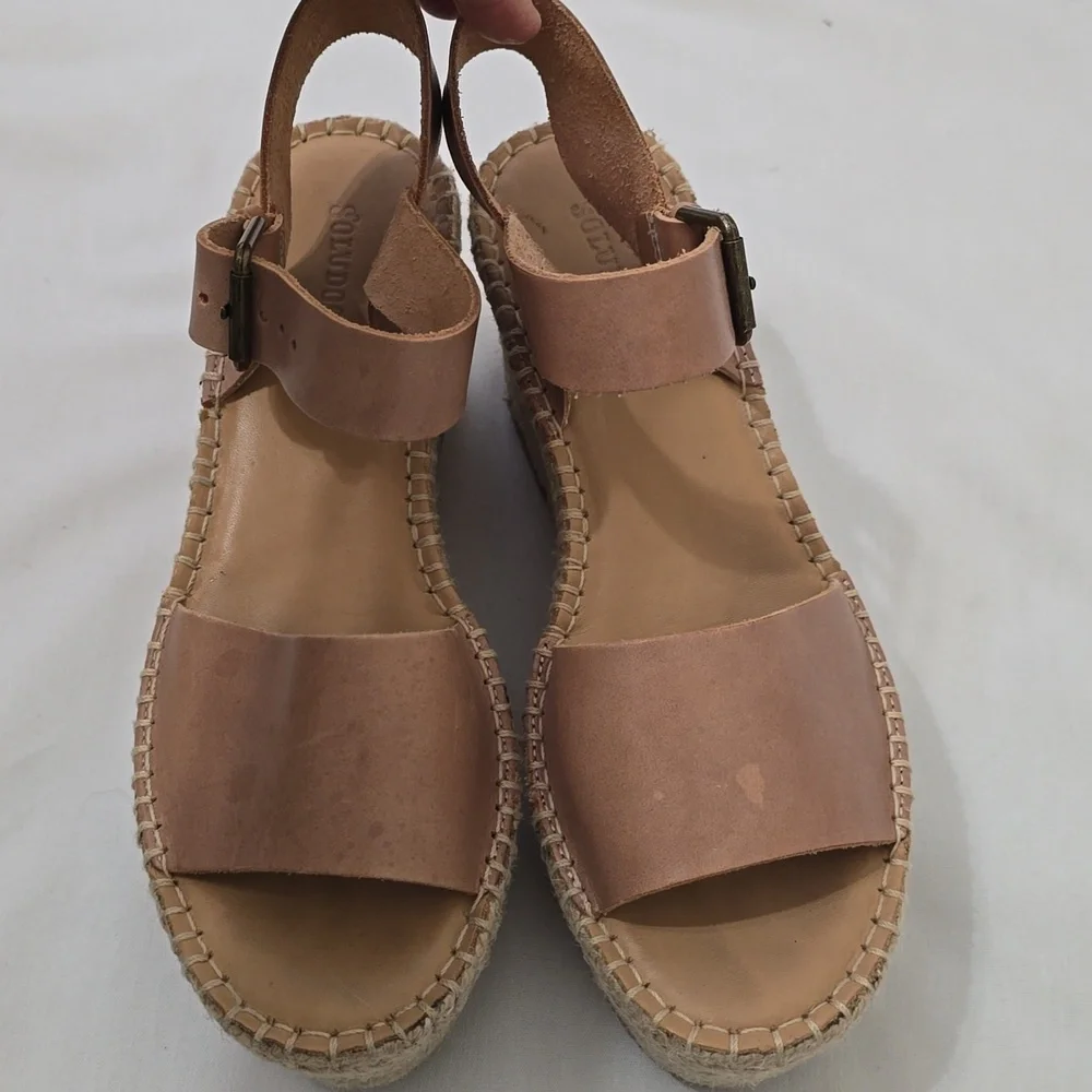 Soludos Minorca Leather Ankle Strap Espadrille Platform Sandals Tan Leather‎ 8.5